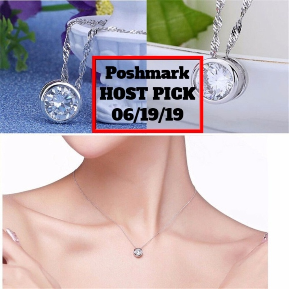 Round Crystal Rhinestone Necklace Silver Pendant - Picture 2 of 8